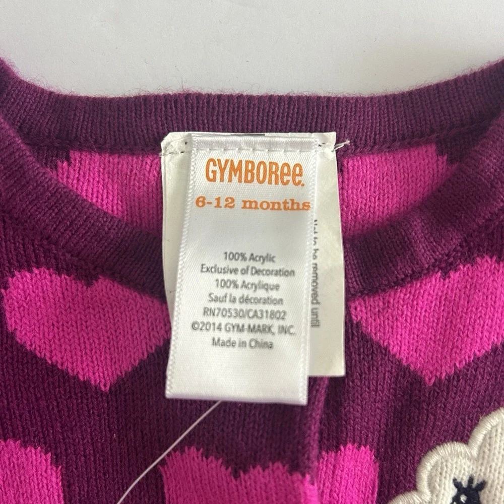 NWT Baby Girl Gymboree 6-12 Month Dark Pink Bright Pink Heart‎ Sweater Valentine